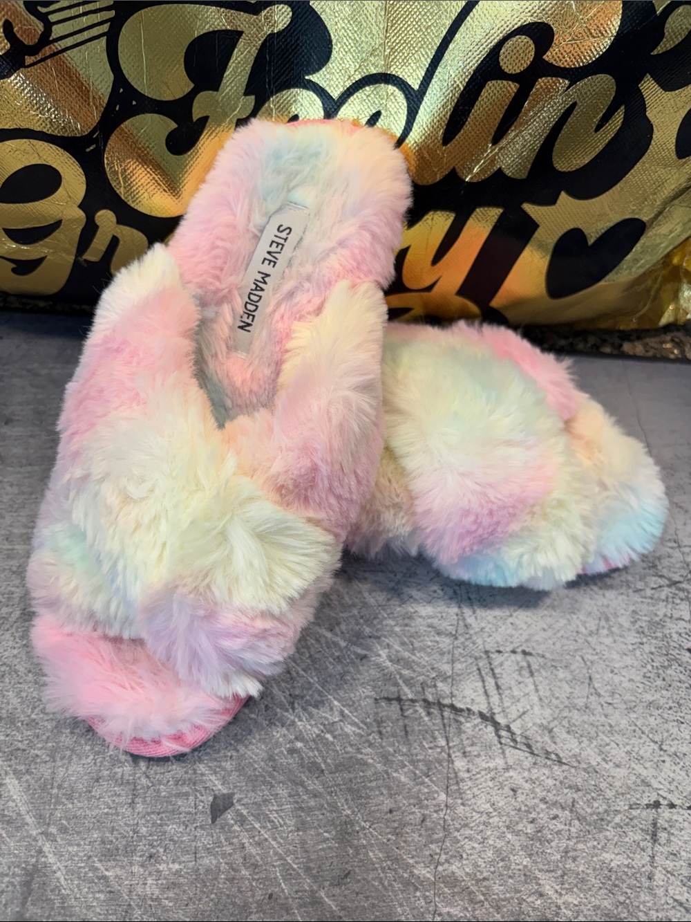 Steve Madden Pastel Rainbow Faux-Fur Slide Slippers